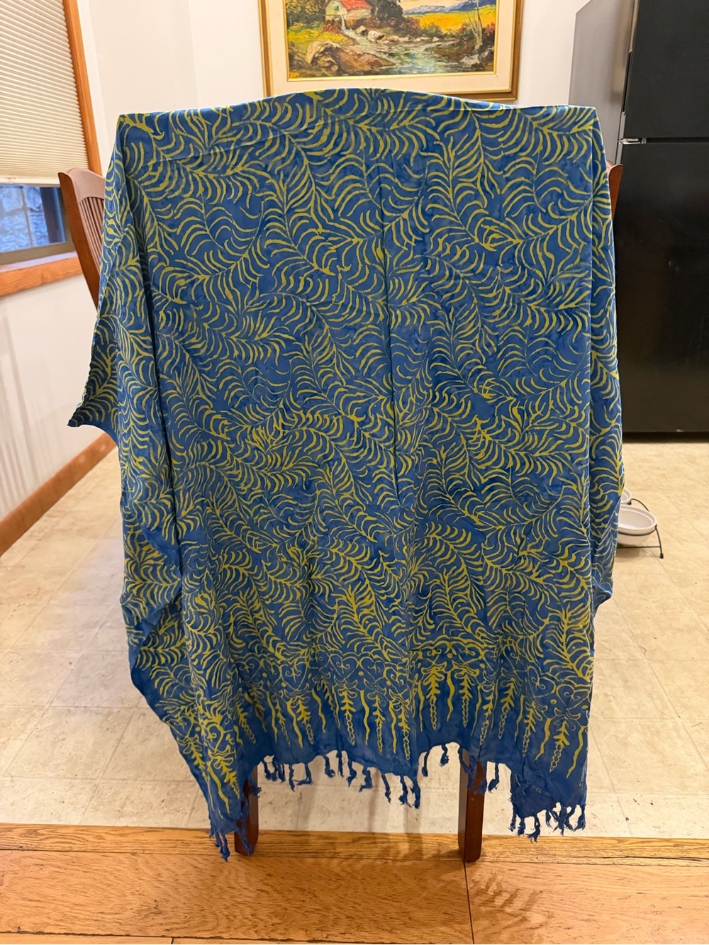Blue & Green Patterned Throw with Fringe